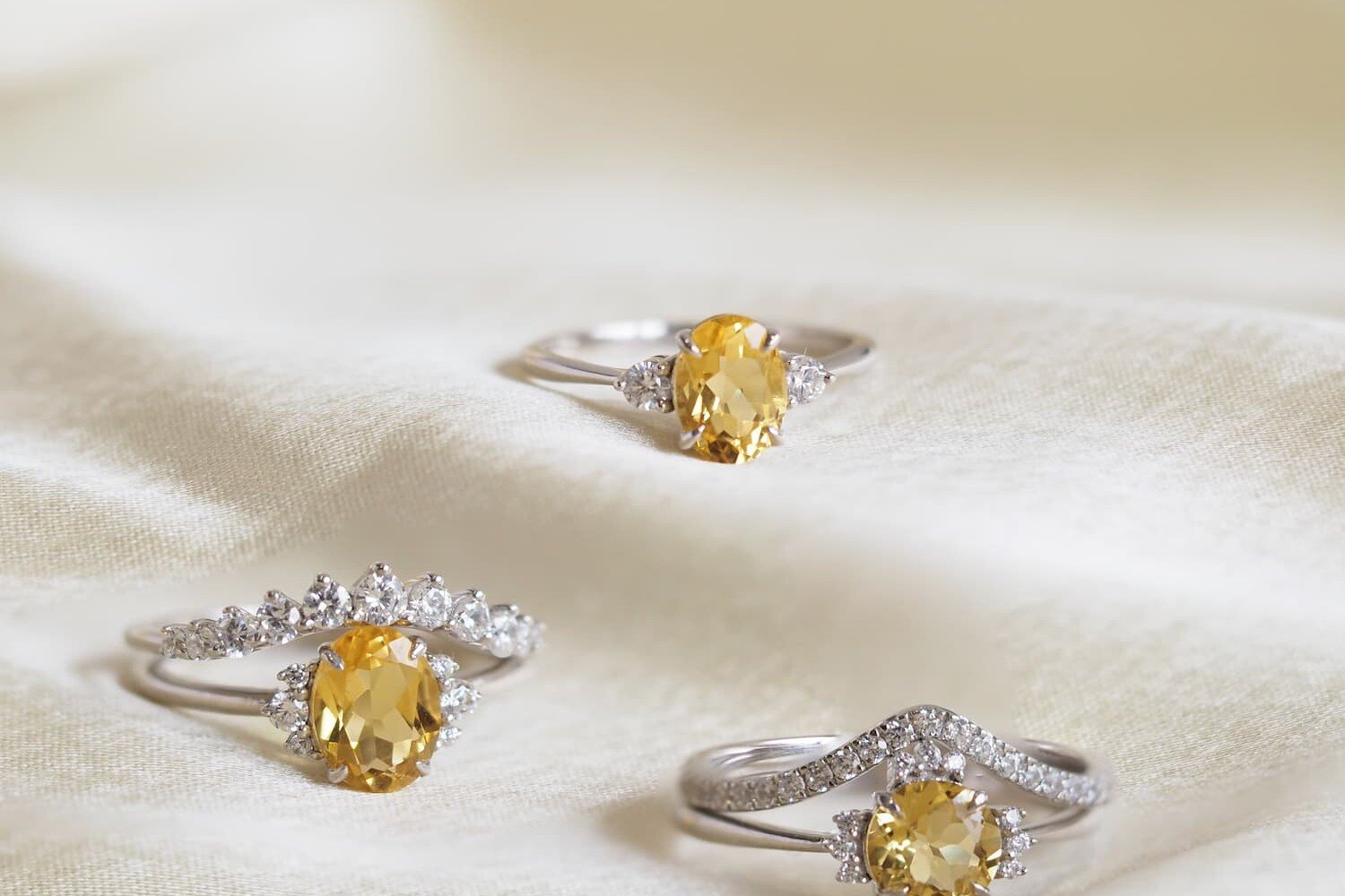 Yellow sapphire engagement rings with wedding bands