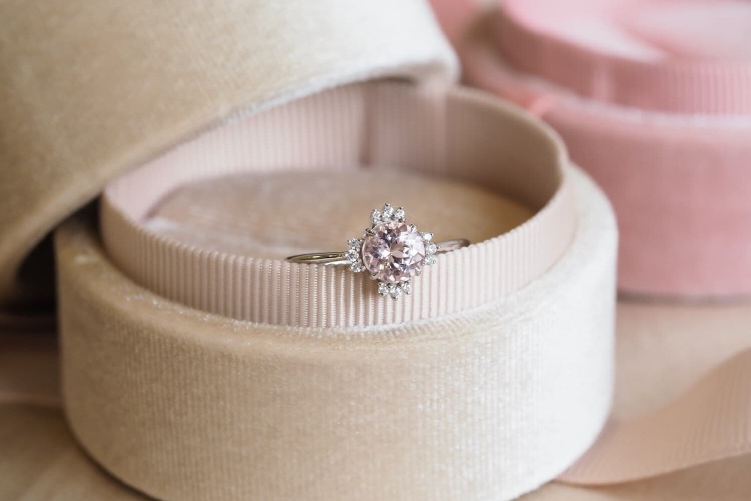 Morganite engagement rings Chandelier design with diamonds