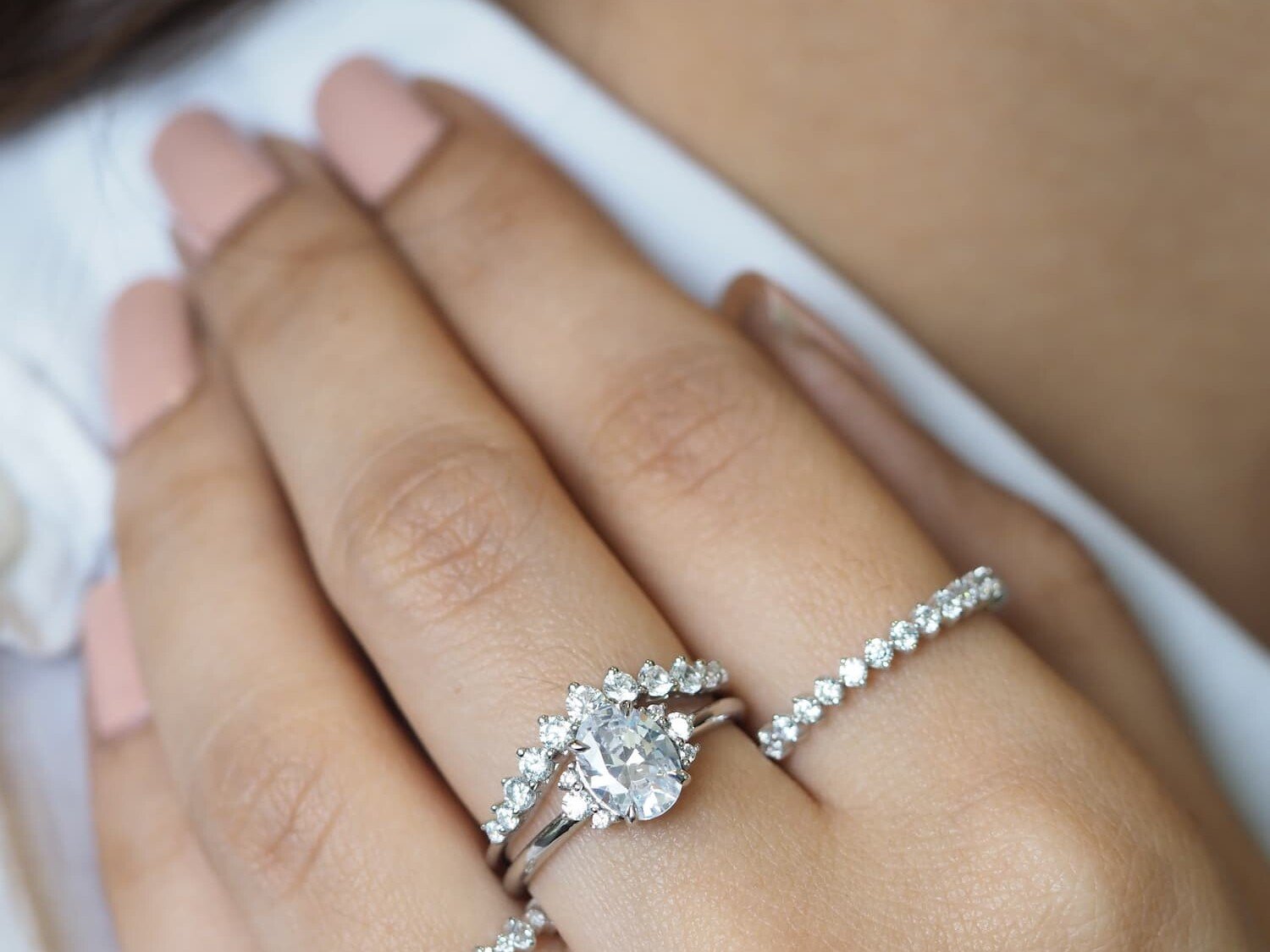 Sophia Diamond Engagement RIng with stackable rings