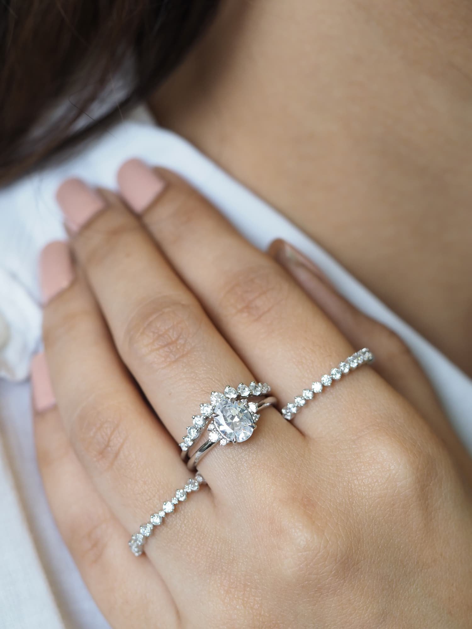 Sophia Diamond Engagement RIng with stackable rings