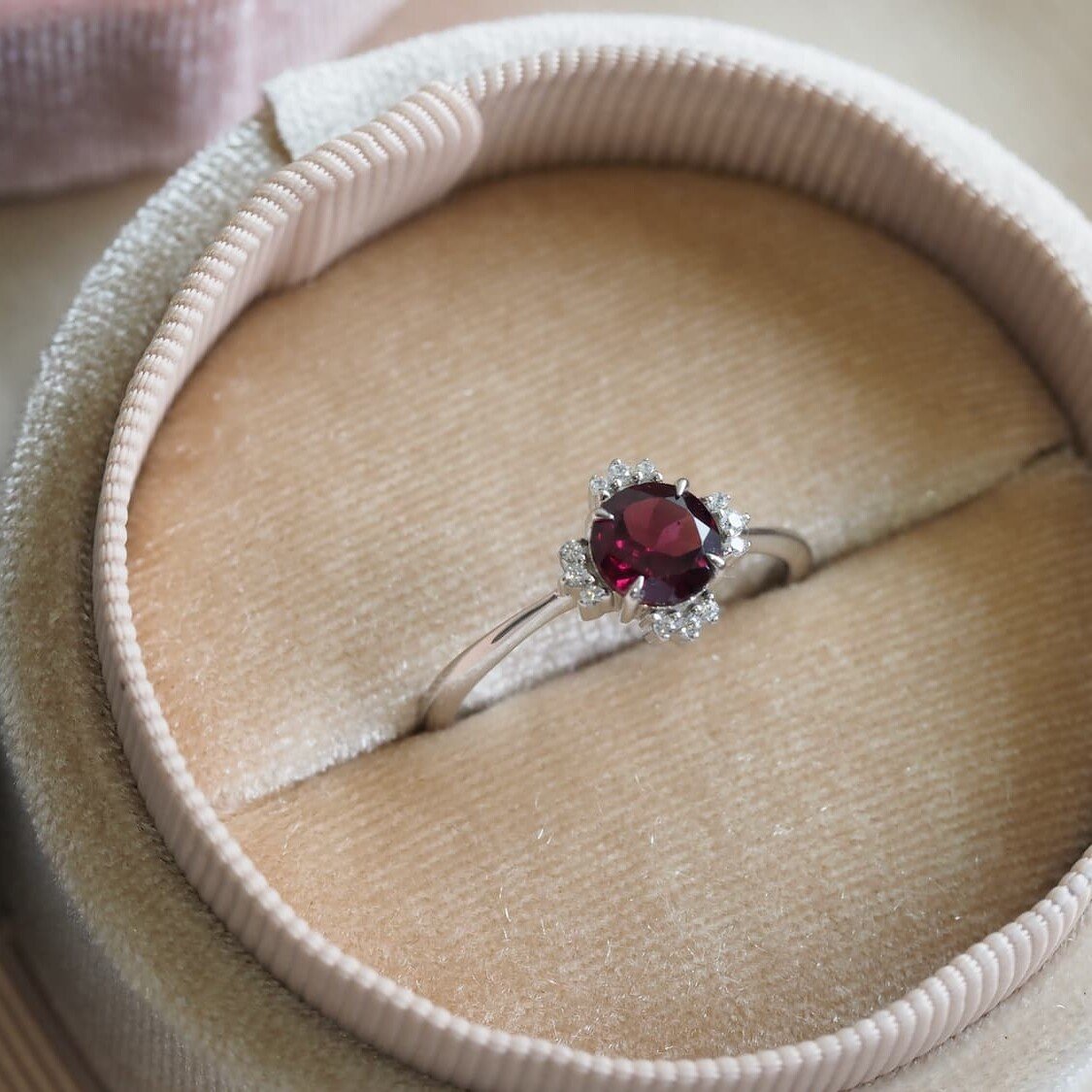 Chandelier red garnet engagement ring