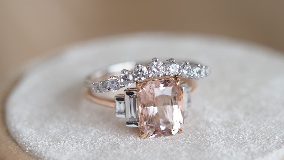 Hayley Morganite Engagement Ring with wedding band