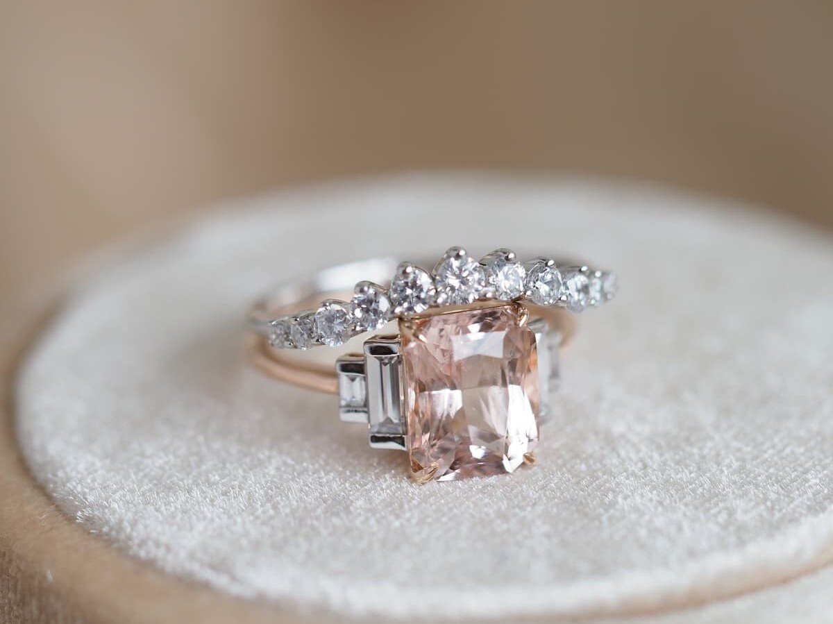 Hayley Morganite Engagement Ring with wedding band
