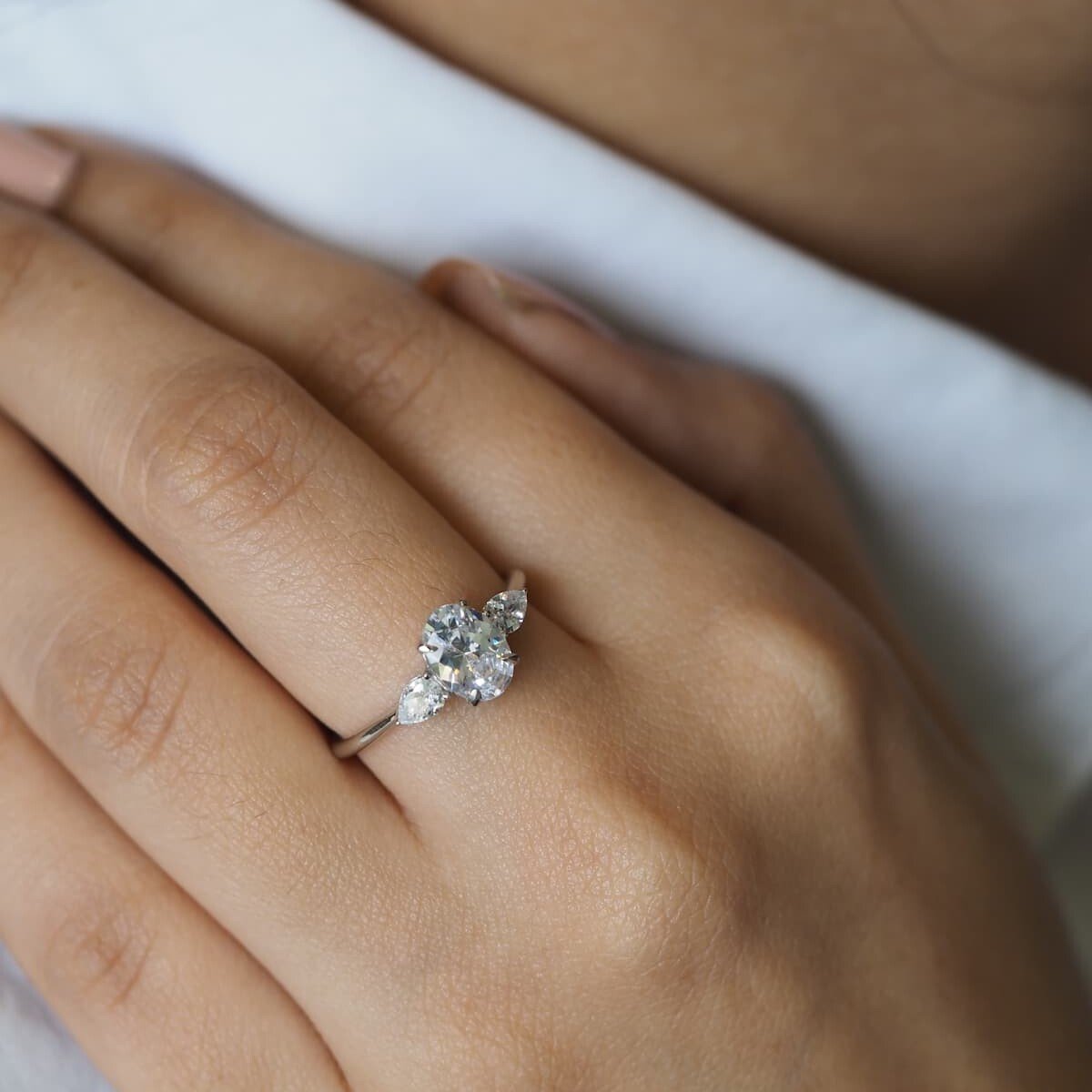 Lisa Diamond ring shown on hand of model