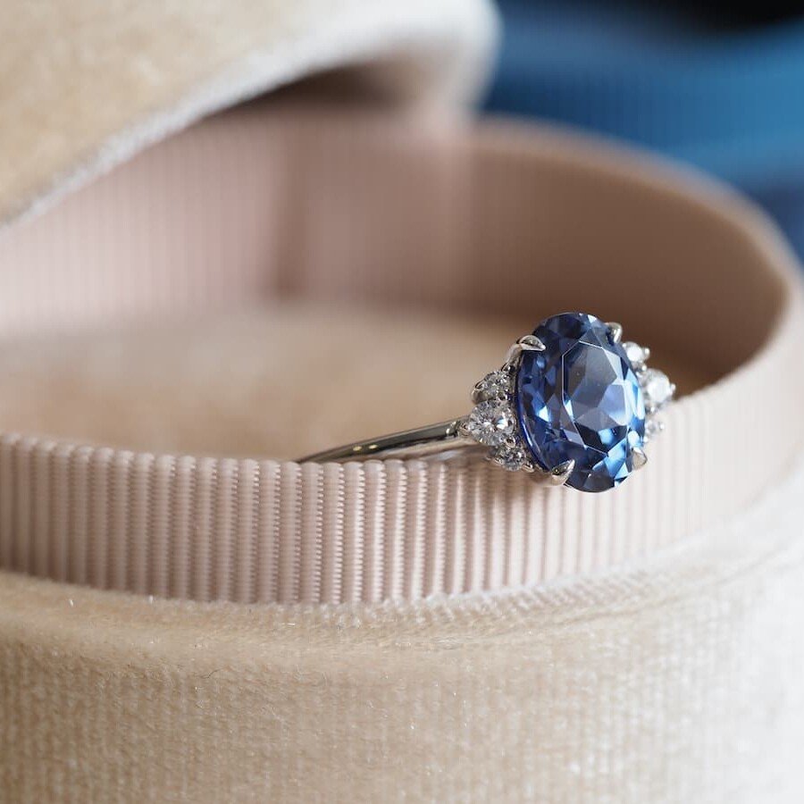 Sophia blue sapphire engagement ring close up