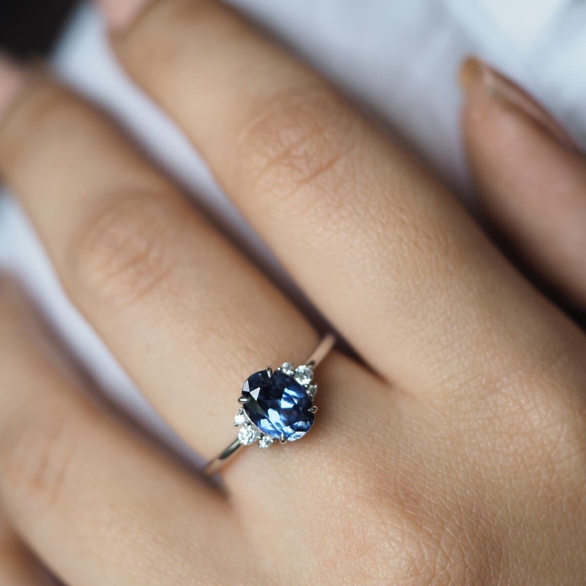 Sophia Blue Sapphire Engagement Ring shown in white gold